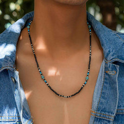 Turquoise & Black Bohemian Bead Design Necklace