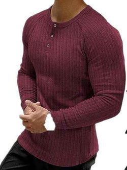 Men's Full Size Ribbed Round Neck Long Sleeve T-Shirt Plus Size