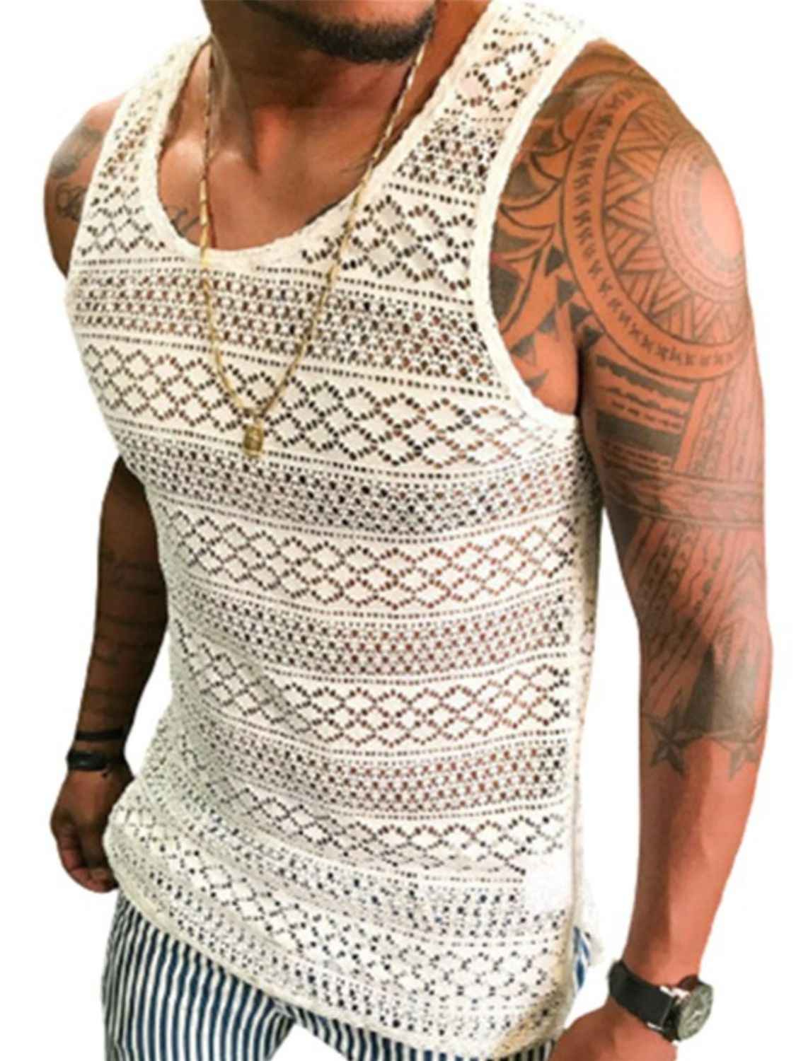 Men's Full Size Openwork Round Neck Tank Plus Size