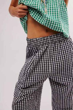 Plaid Elastic Waist Pants