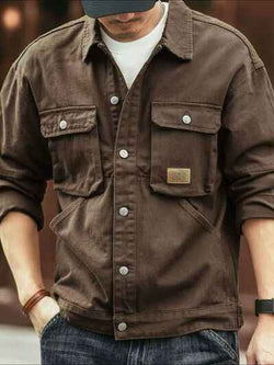 Men's Washed Collared Neck Cargo Jacket