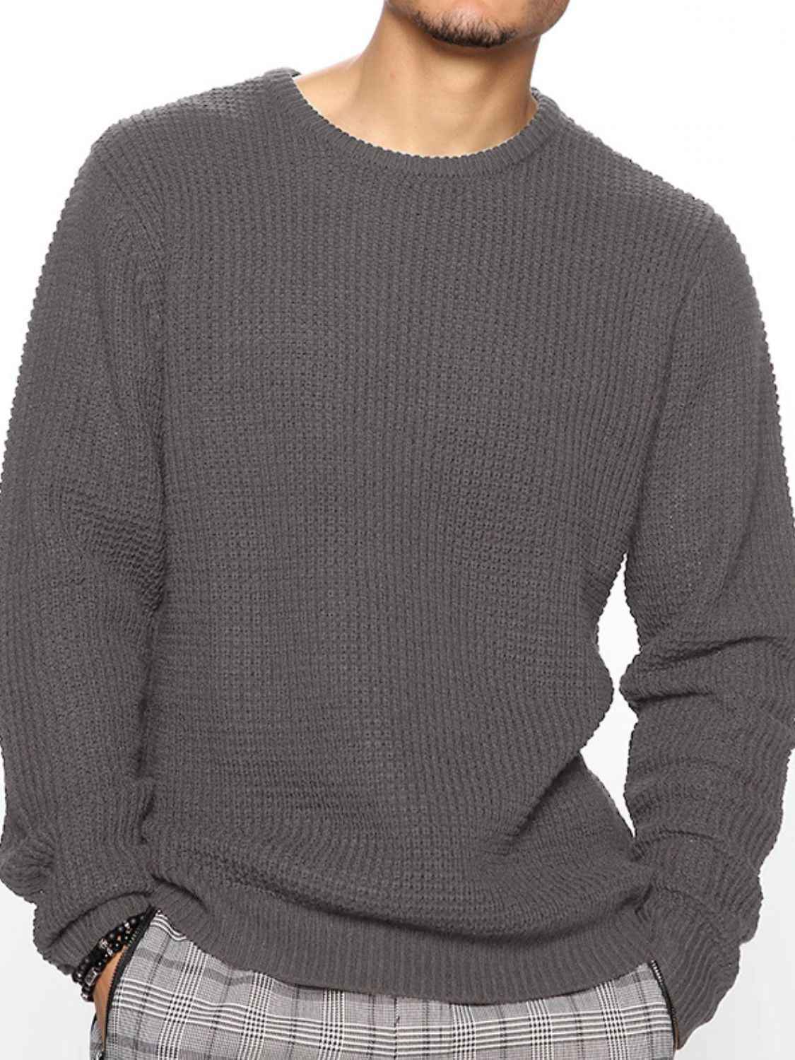 Men's Full Size Round Neck Long Sleeve Sweater Plus Size