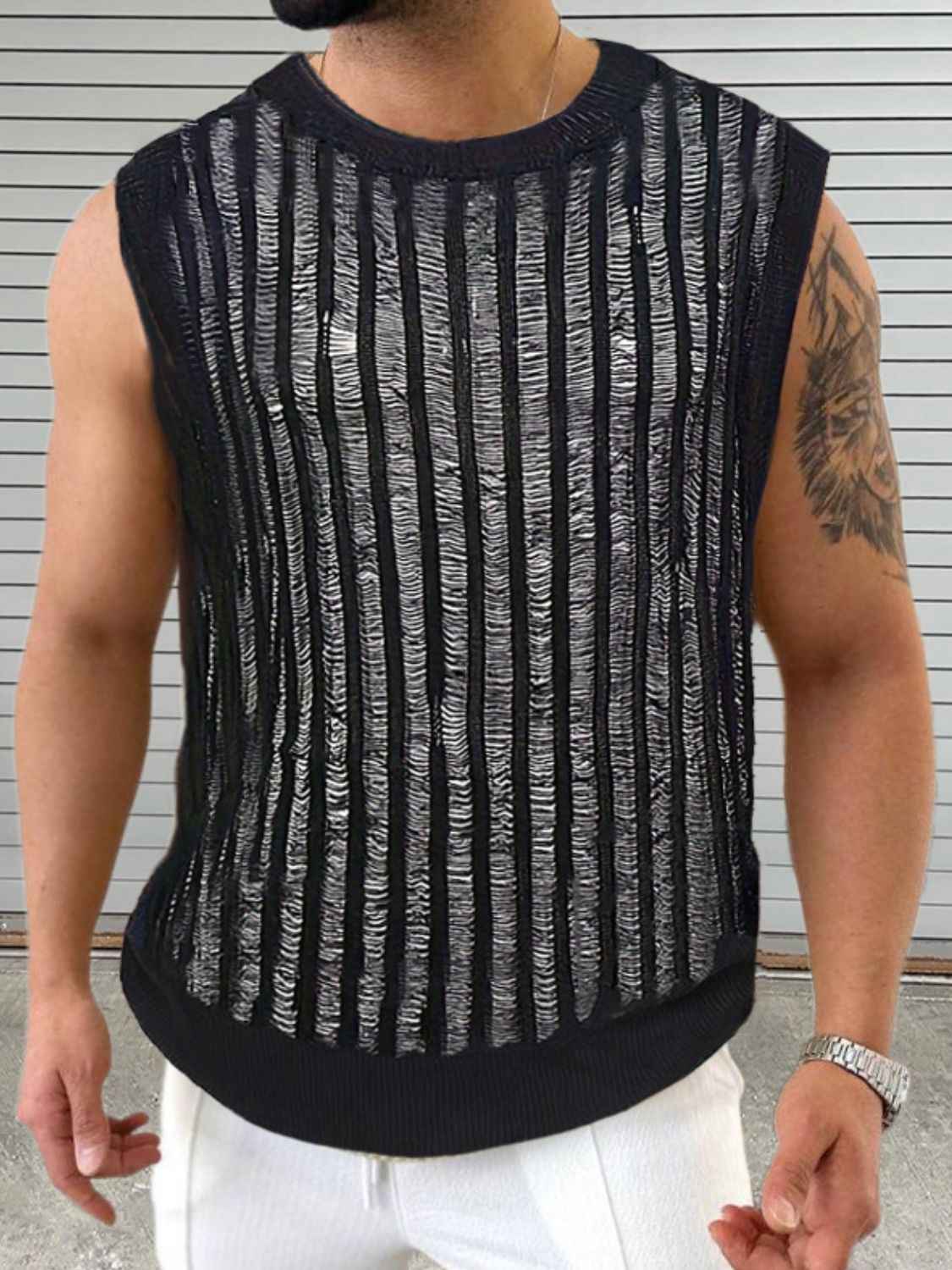 Men's Round Neck Hollow Out Sleeveless Top