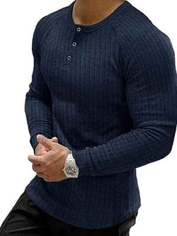 Men's Full Size Ribbed Round Neck Long Sleeve T-Shirt Plus Size