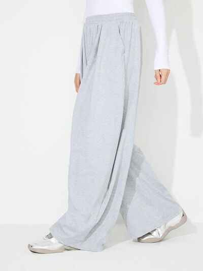 Elastic Waist Wide Leg Pants with Pockets