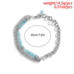 Square Sky-Blue Crystal Double-Layer Bracelet