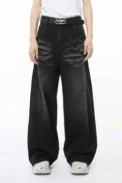 Washed Cat Whiskered Wide Leg Jeans