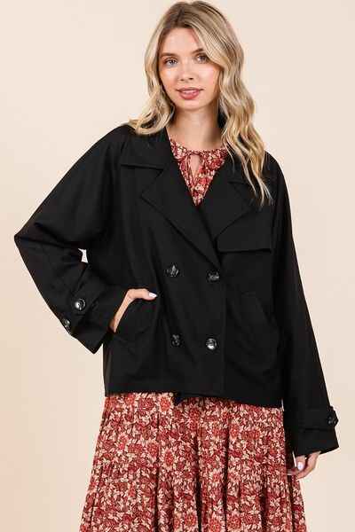 Mittoshop Double Breasted Long Sleeve Trench Coat Jacket