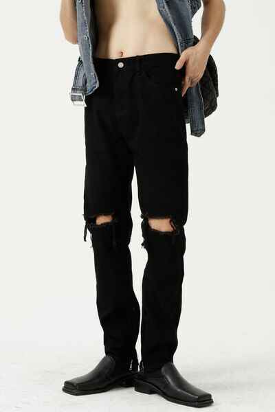 Distressed Mid Rise Jeans with Pockets