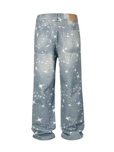 Washed Rhinestone Star Print Jeans