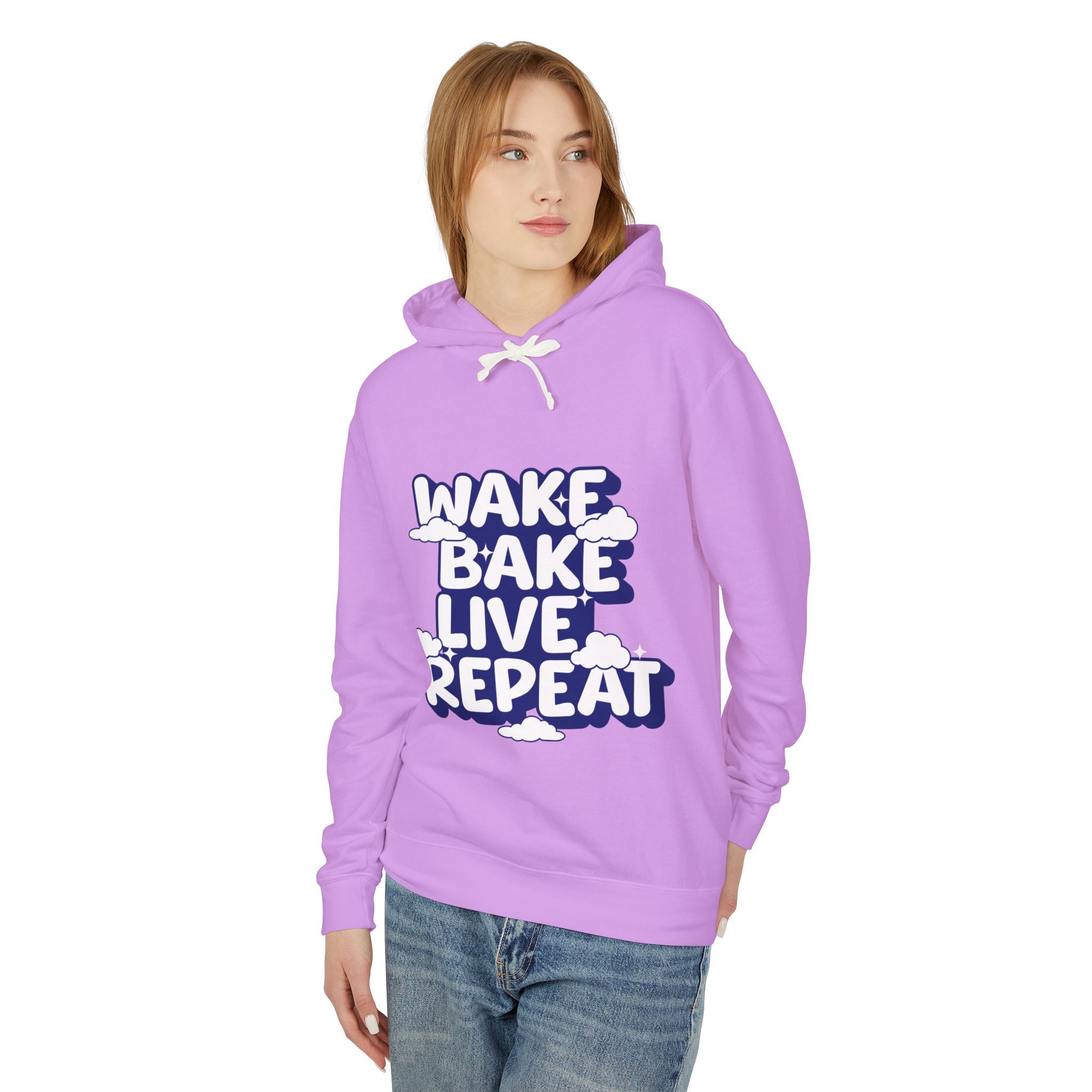 WAKE BAKE LIVE REPEAT - Unisex Lightweight Hooded Sweatshirt