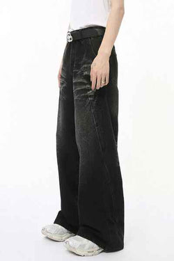 Washed Cat Whiskered Wide Leg Jeans