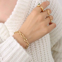 18K Gold Geometric Design Luxury Bracelet Necklace Set