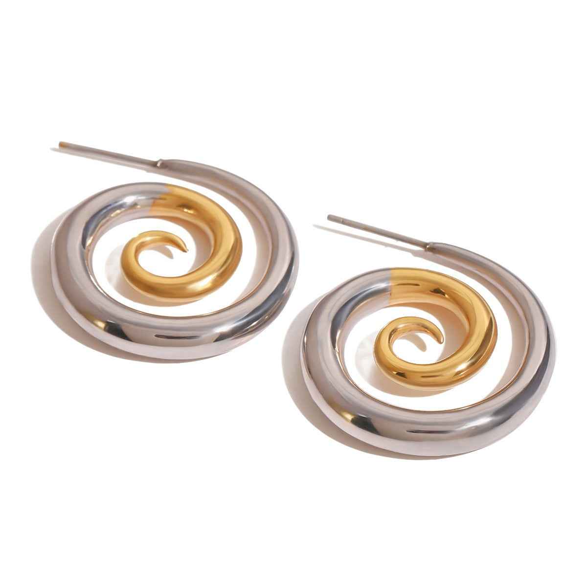 18K Gold Spiral Earrings Gold & Silver