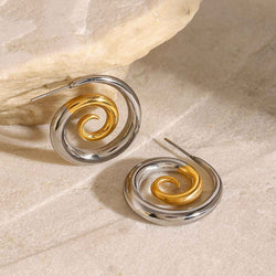 18K Gold Spiral Earrings Gold & Silver