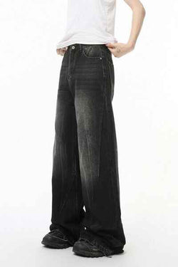 Washed Lightning Pattern Wide Leg Jeans