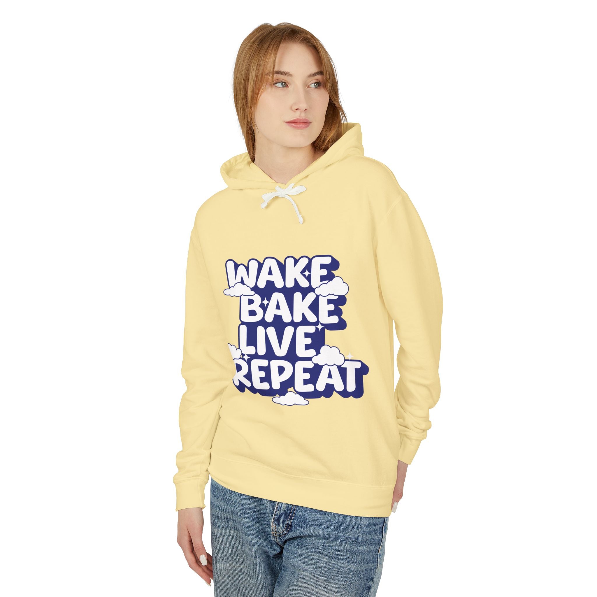 WAKE BAKE LIVE REPEAT - Unisex Lightweight Hooded Sweatshirt