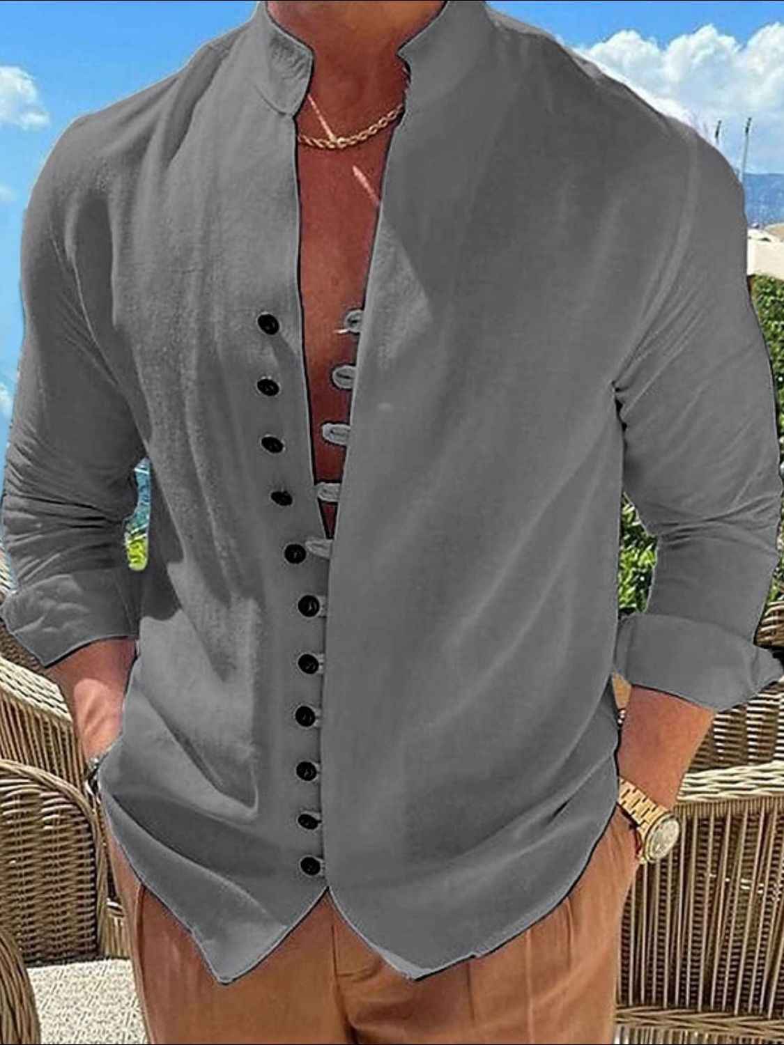 Men's Full Size Button Front Long Sleeve Shirt Plus Size