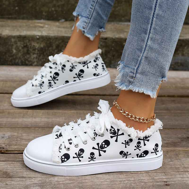 Raw Hem Printed Canvas Sneakers