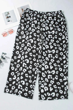 Plus Size Leopard Elastic Waist Pants