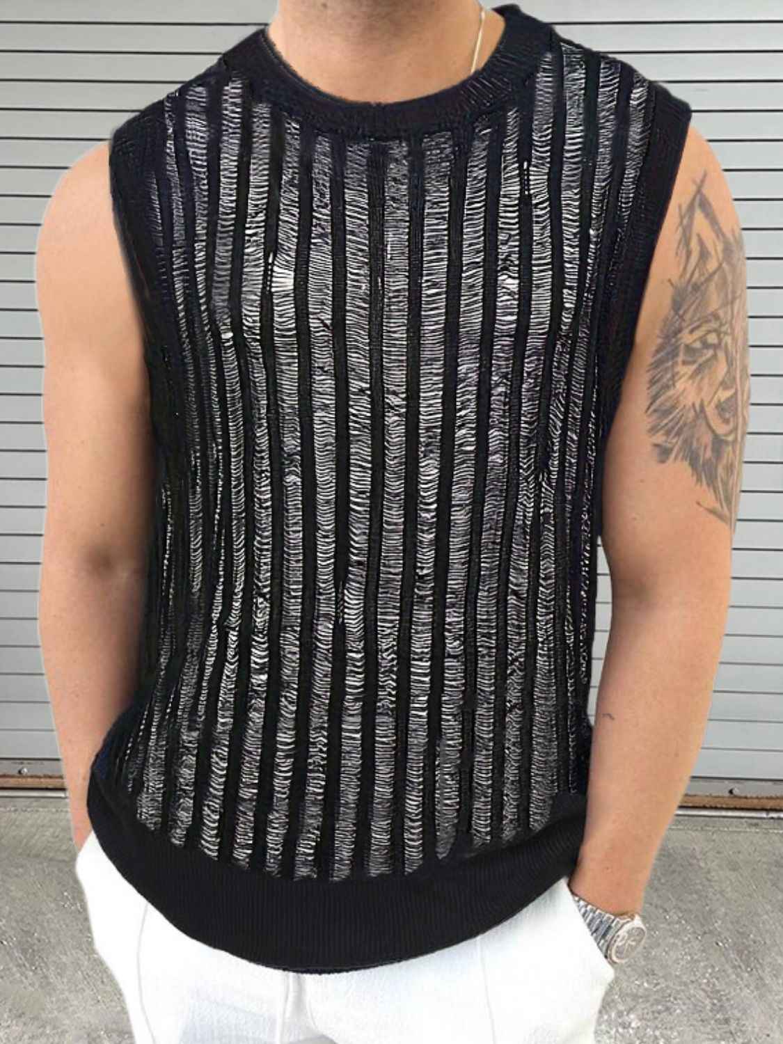 Men's Round Neck Hollow Out Sleeveless Top