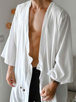 Men's Full Size Button Detail Long Sleeve Cover-Up Plus Size