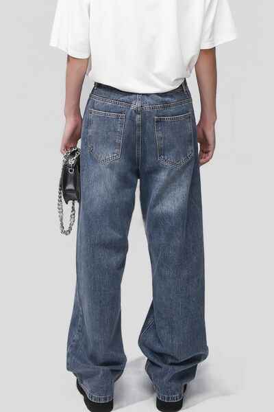 Mid Rise Waist Jeans with Pockets