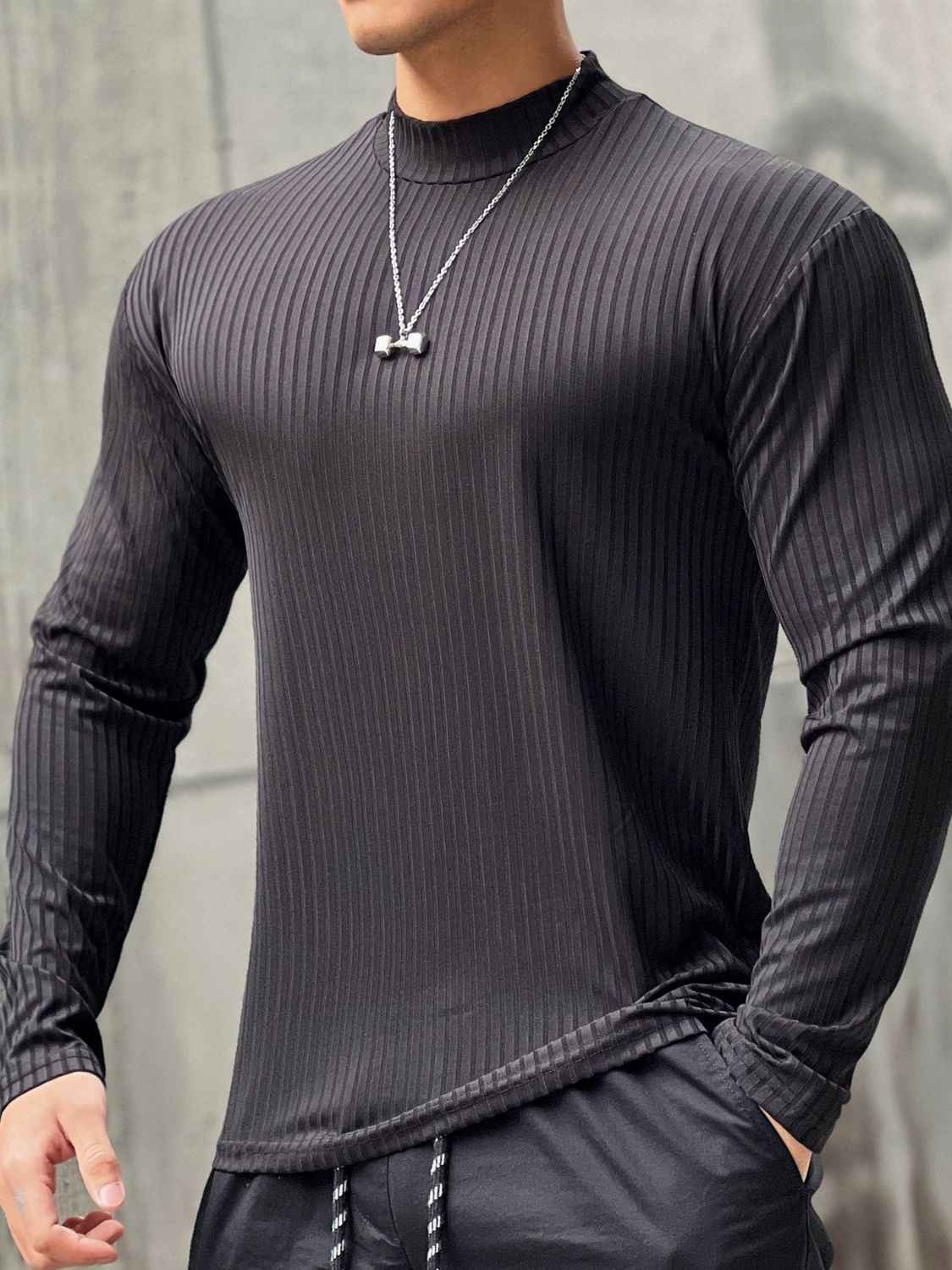 Men's Mock Neck Long Sleeve T-Shirt