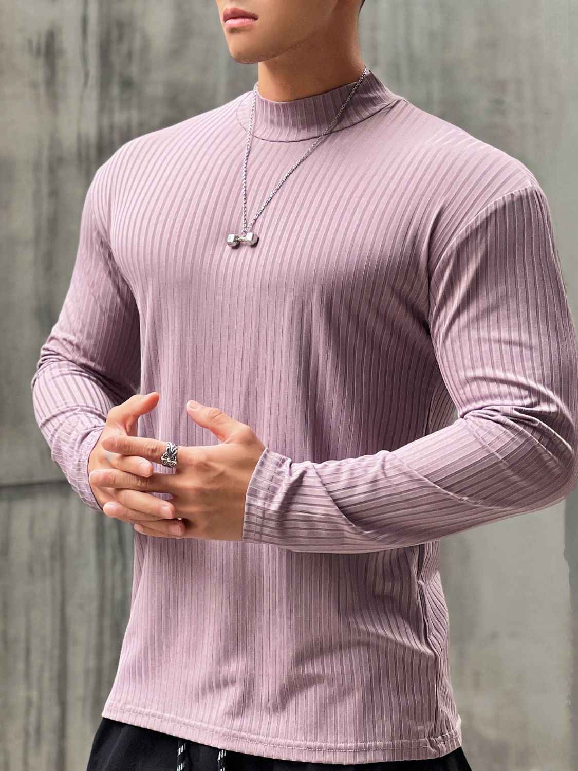 Men's Mock Neck Long Sleeve T-Shirt