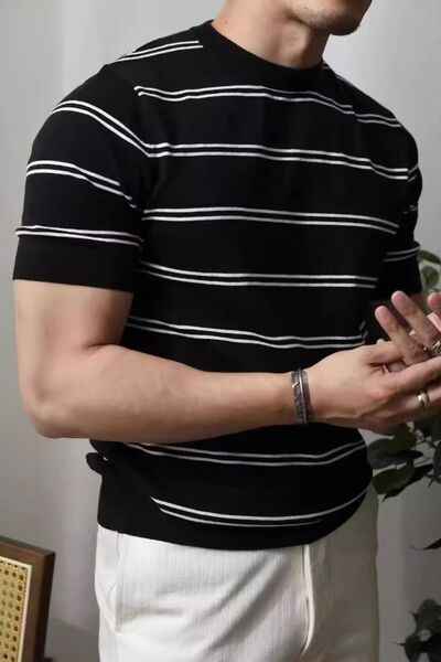 Men's Plus Size Round Neck Striped T-Shirt