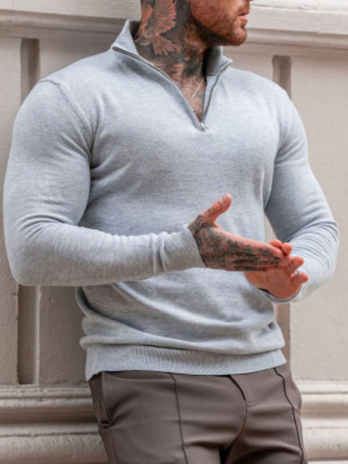 Men's Plus Size Quarter Zip Long Sleeve Knit Top