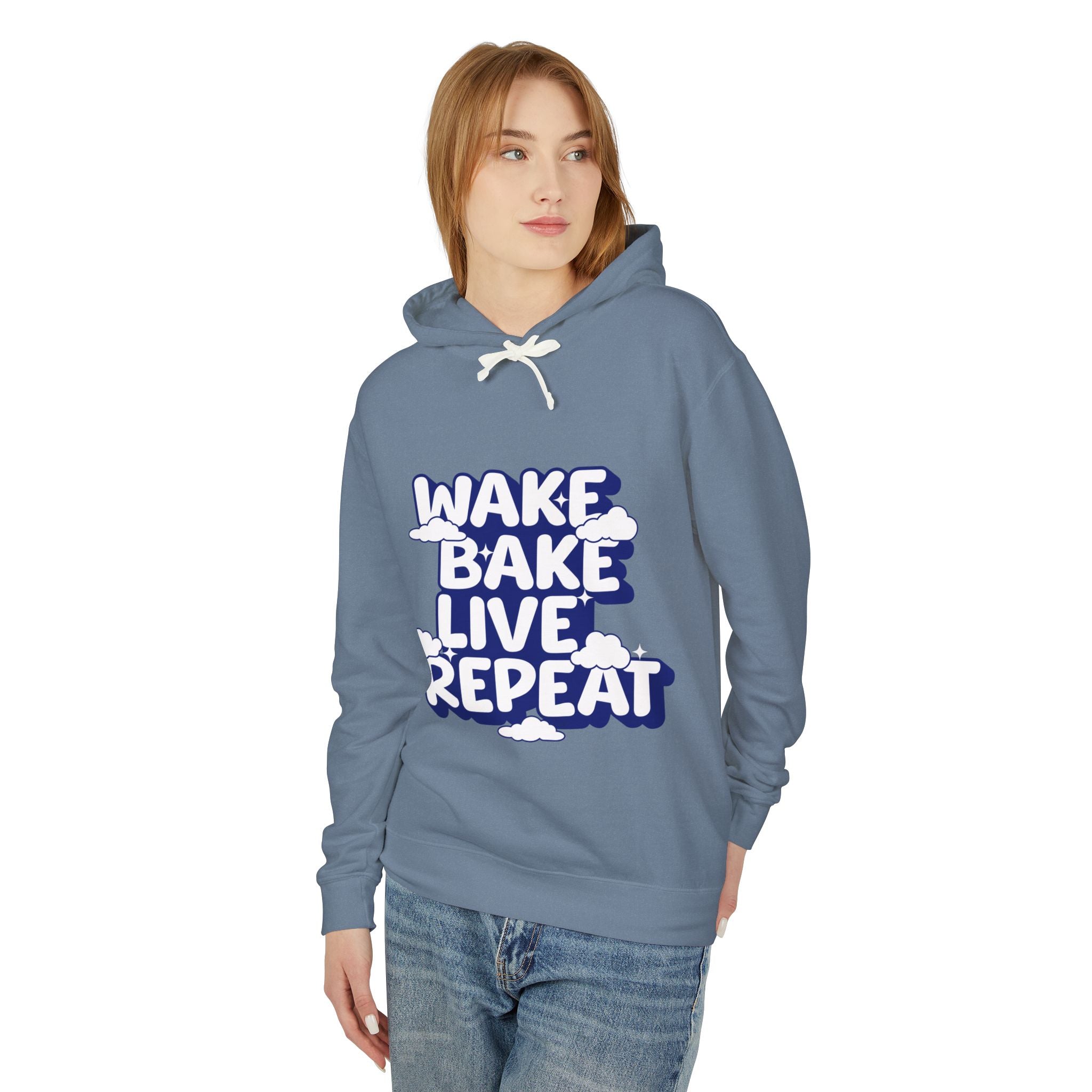 WAKE BAKE LIVE REPEAT - Unisex Lightweight Hooded Sweatshirt