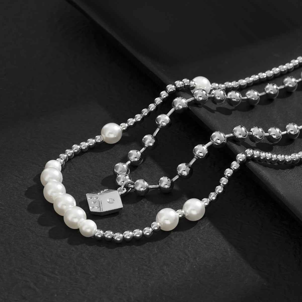 Pearl Double-Layered Necklace With Die Pendant necklace