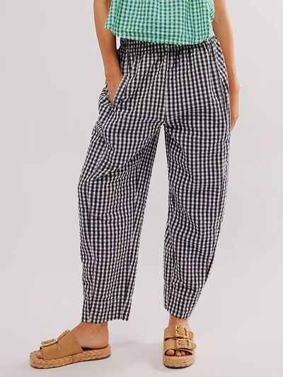 Plaid Elastic Waist Pants