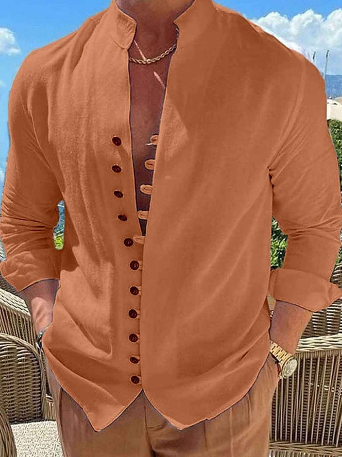 Men's Full Size Button Front Long Sleeve Shirt Plus Size