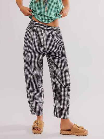 Plaid Elastic Waist Pants