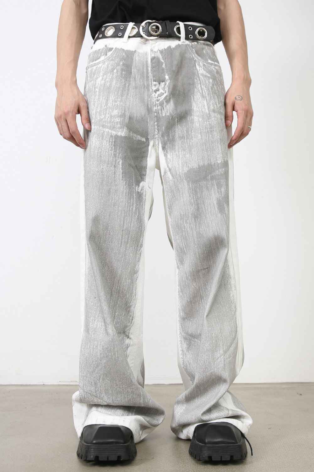 Men's Contrast Wide Leg Jeans