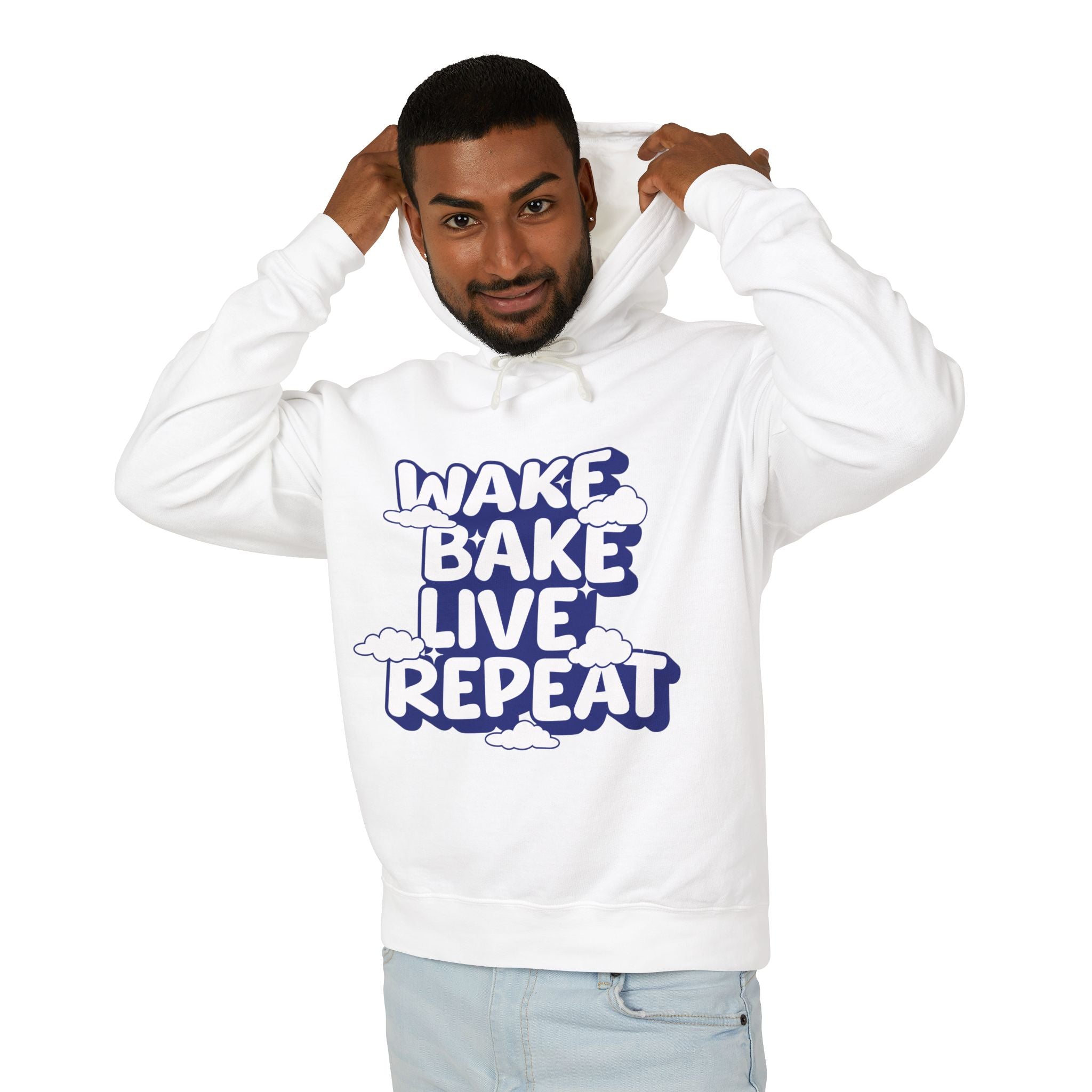 WAKE BAKE LIVE REPEAT - Unisex Lightweight Hooded Sweatshirt