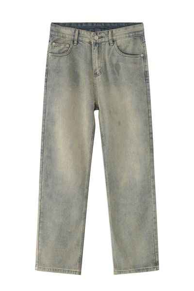 Washed Straight-Leg Slim Jeans