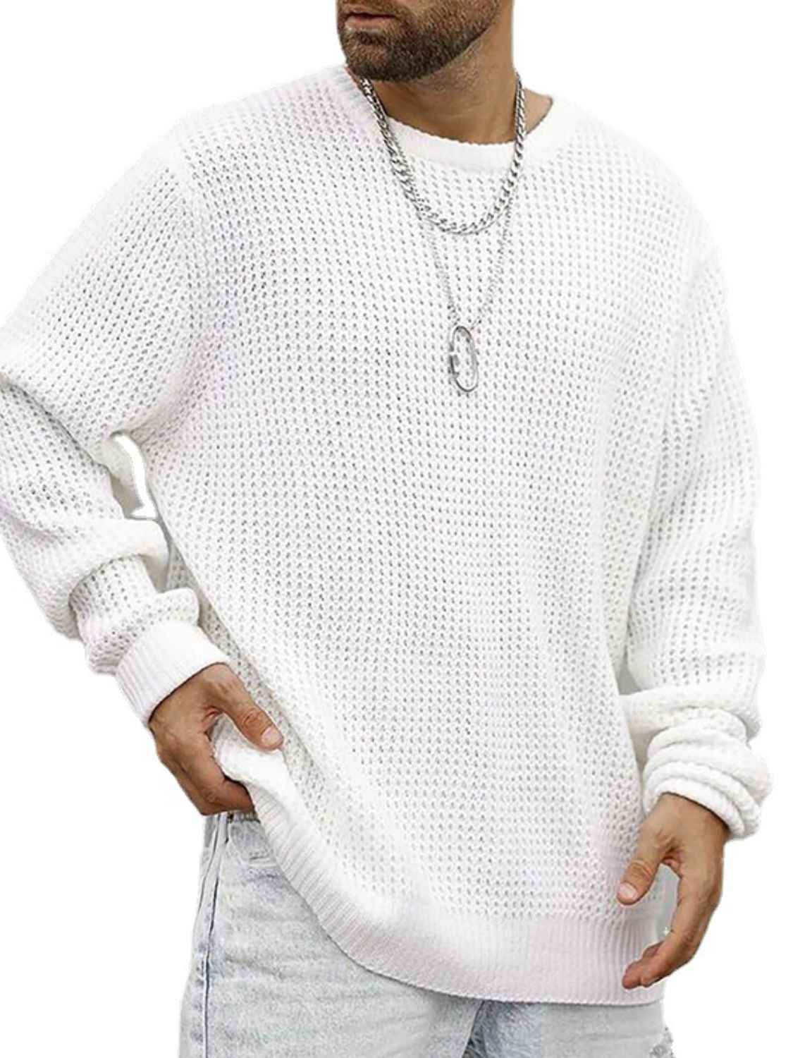 Men's Full Size Round Neck Long Sleeve Sweater Plus Size