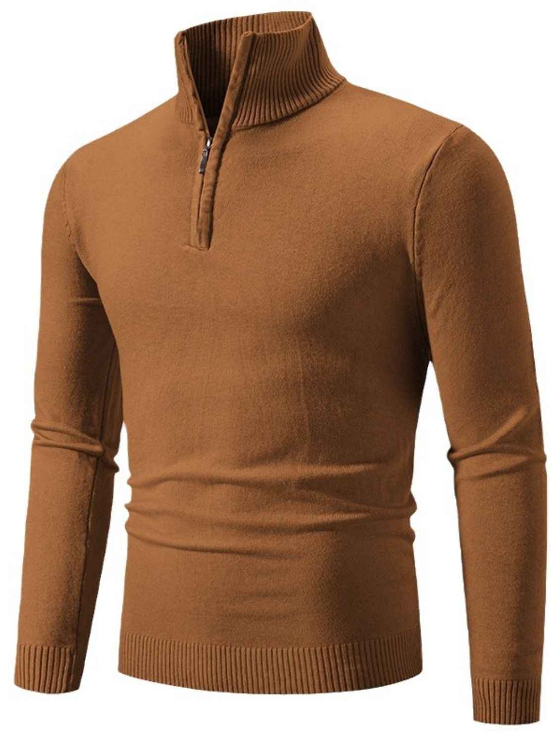 Men's Plus Size Quarter Zip Long Sleeve Knit Top