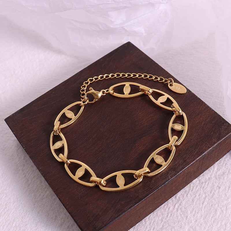 18K Gold Geometric Design Luxury Bracelet Necklace Set