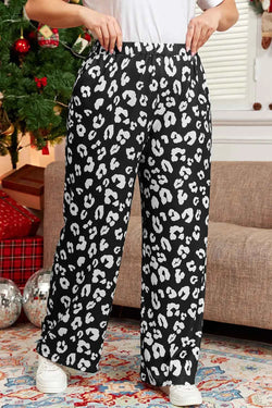 Plus Size Leopard Elastic Waist Pants