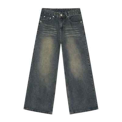 Washed Cat Whisker Straight Leg Jeans