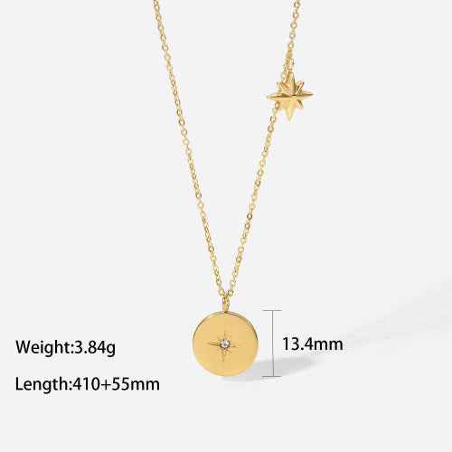 18K Gold Moon And Star Inlaid Gemstone Necklace