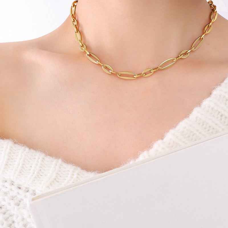 18K Gold Geometric Design Luxury Bracelet Necklace Set