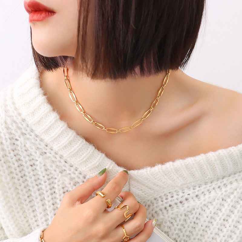 18K Gold Geometric Design Luxury Bracelet Necklace Set