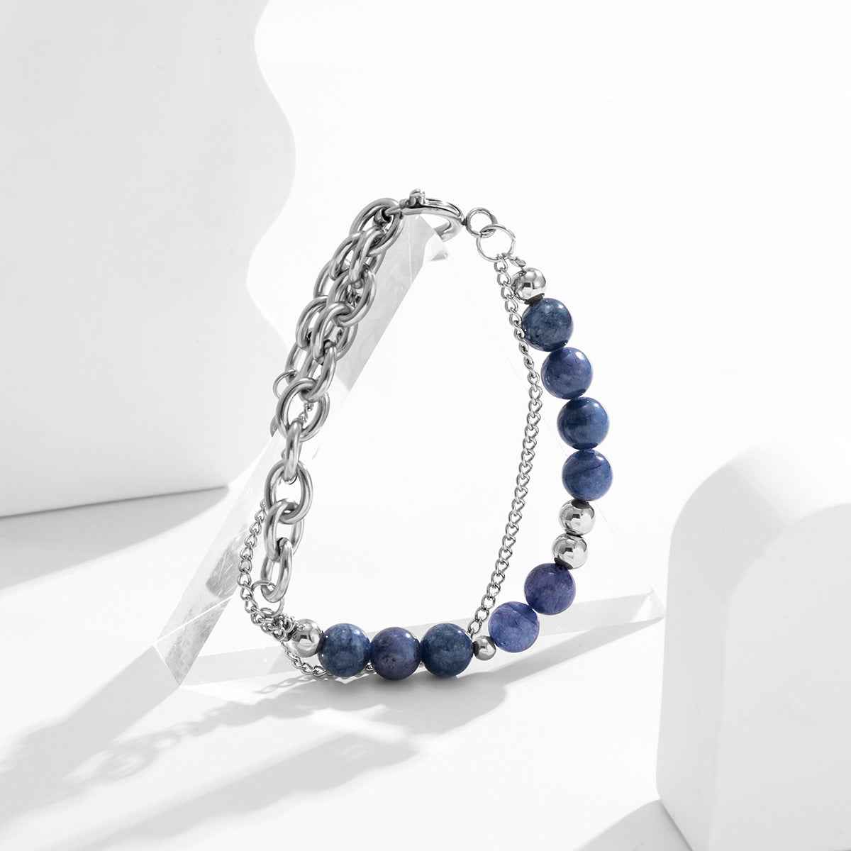 Exquisite Double-Layer Chain Bracelet With Blue Accent