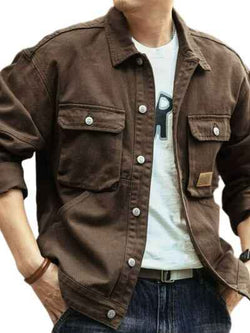 Men's Washed Collared Neck Cargo Jacket