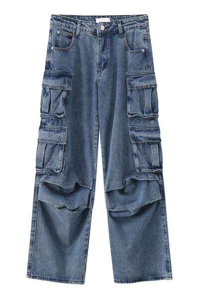 Men's Multi-Pocket Pleated Cargo Jeans